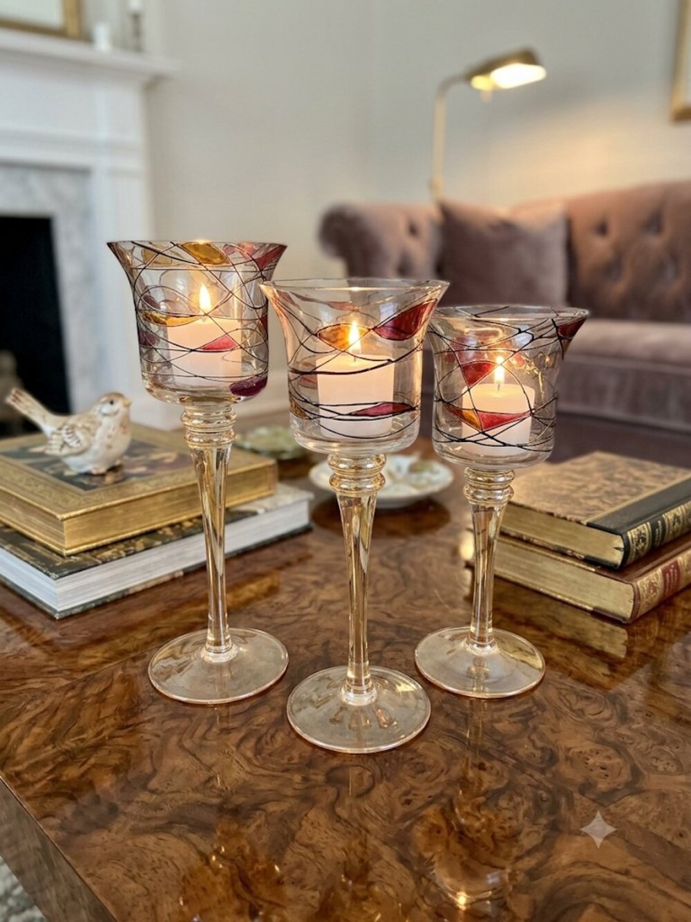 Retired partilite mosaic Tiffany votive holders Set Of 3 STUNNING!!